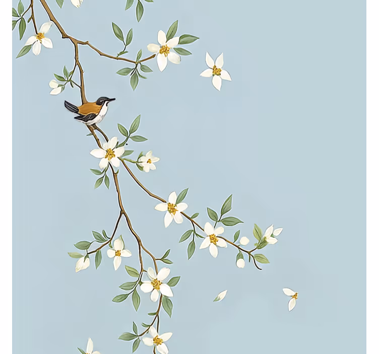 Store enrouleur chambre couple oiseaux des branches en fleurs - TenStickers