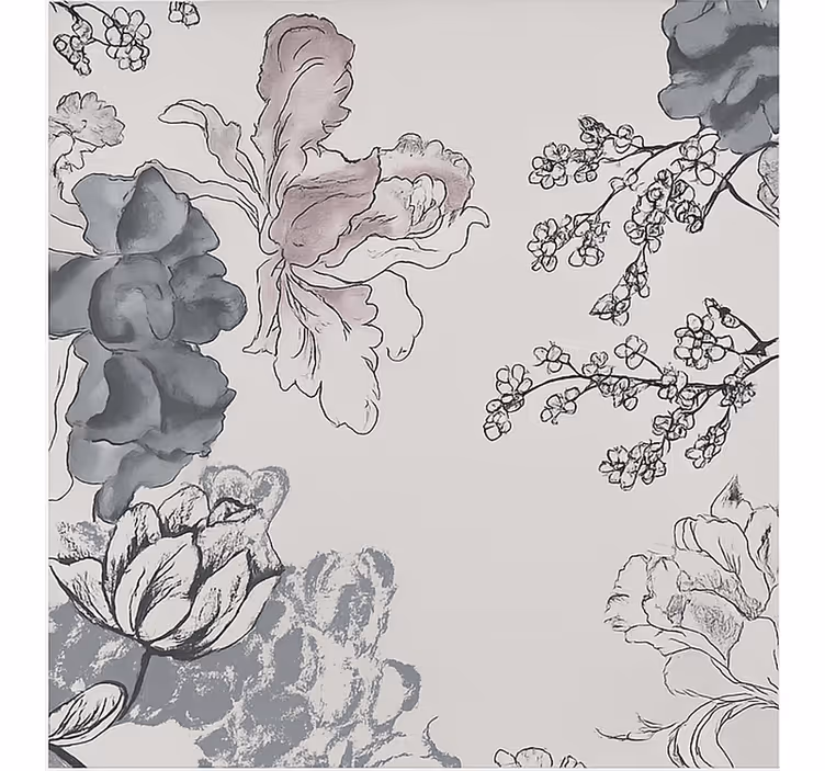 Store enrouleur salon fleurs à l'aquarelle en niveaux de gris - TenStickers