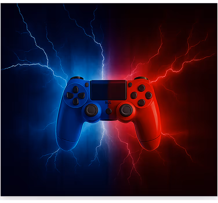 Store enrouleur gamer contrôleur électrique rouge bleu - TenStickers