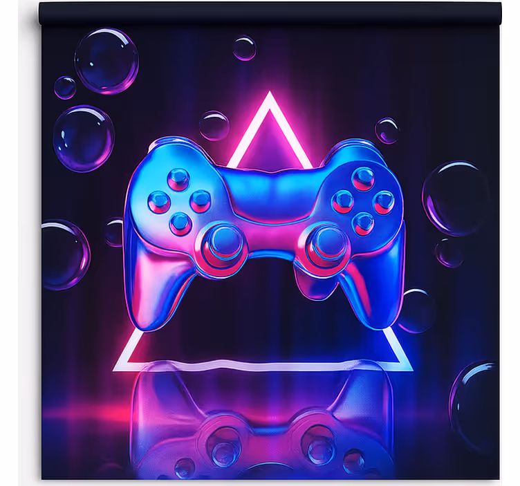 Store enrouleur gamer contrôleur de bulles de néon chromé - TenStickers