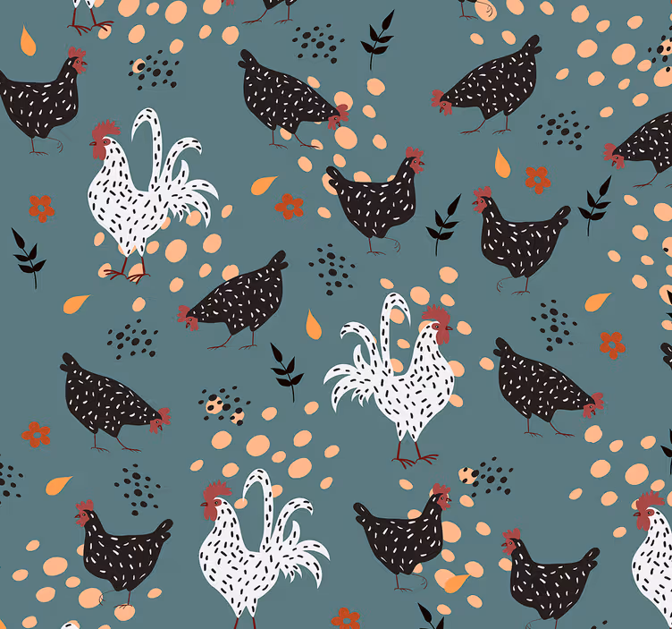 Store enrouleur cuisine poules noires et blanches fleurs - TenStickers