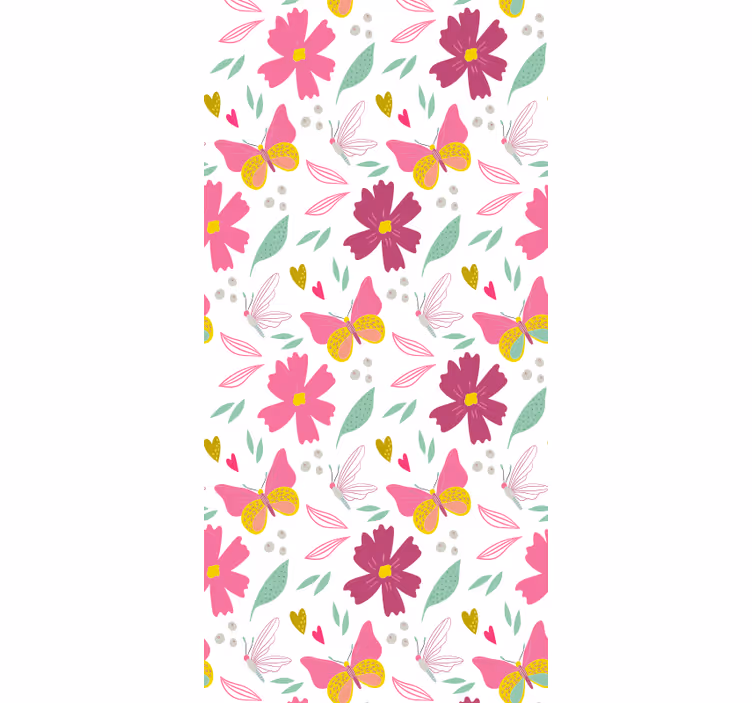 Store enrouleur chambre enfant motif papillon fleurs roses jaunes - TenStickers