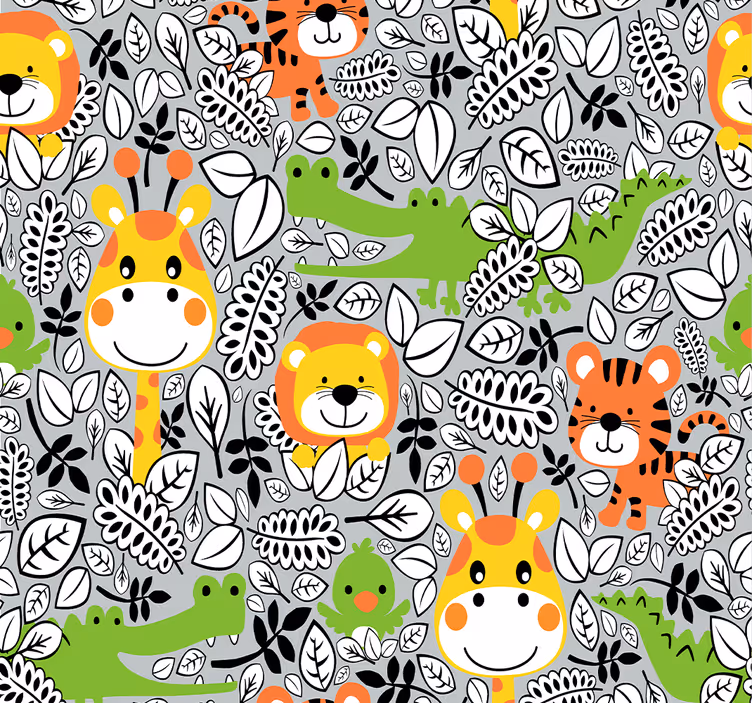Store enrouleur chambre enfant amis de la jungle gris - TenStickers