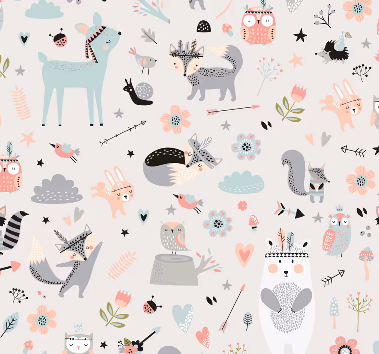 Store enrouleur chambre enfant forêt rose nordique - TenStickers