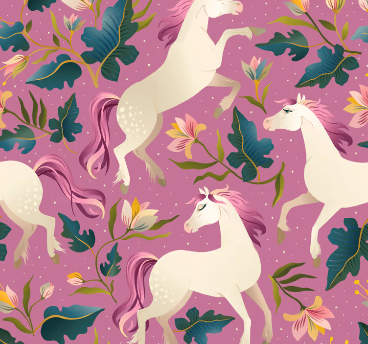 Store enrouleur chambre enfant design floral rose cheval - TenStickers