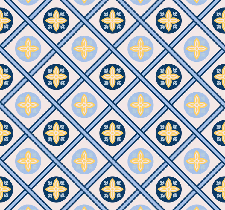 Store enrouleur moderne carrelage portugais bleu et jaune - TenStickers