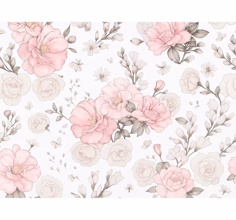 Store enrouleur rose design floral gris et rose - TenStickers