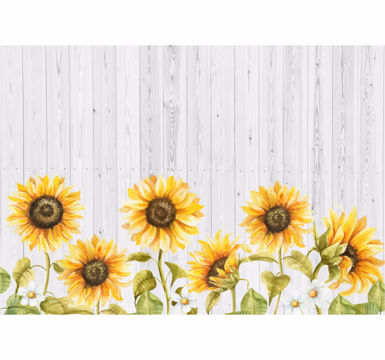 Store enrouleur cuisine tournesols sur planches grises - TenStickers