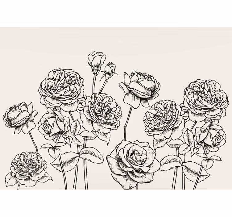 Store enrouleur cuisine roses noires et blanches dessinées - TenStickers