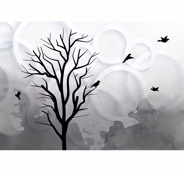 Store enrouleur cuisine arbre noir artistique oiseaux - TenStickers