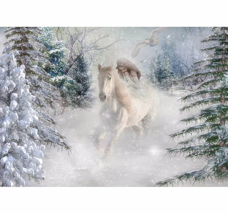 Store enrouleur blanc chevaux dans la neige - TenStickers