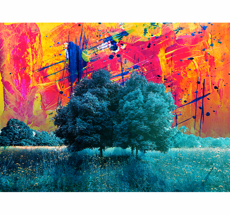 Store enrouleur salon paysage coloré avec arbres - TenStickers