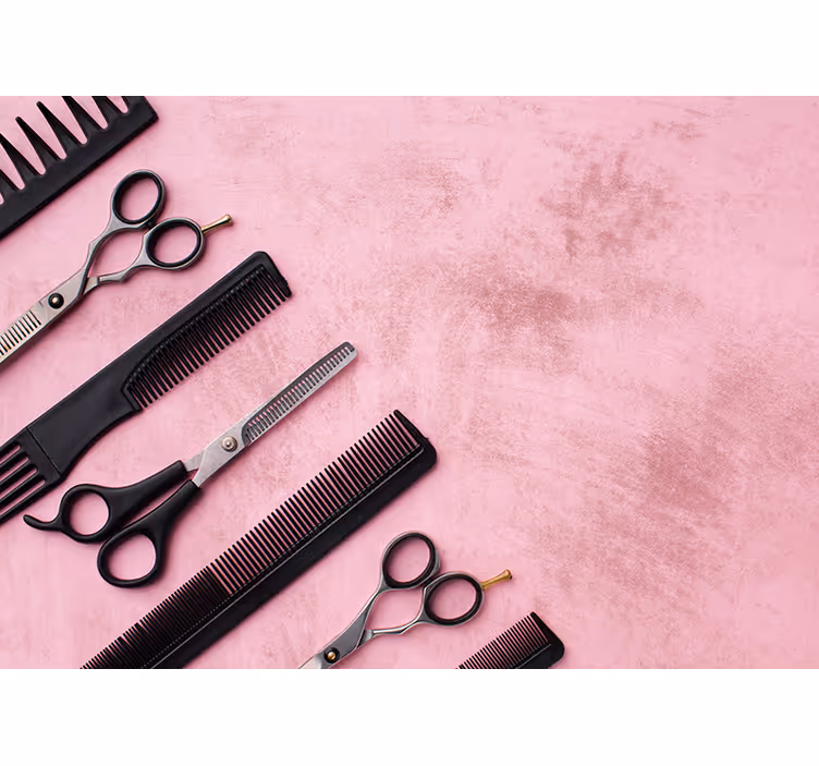 Store enrouleur rose ustensiles de coiffeur - TenStickers