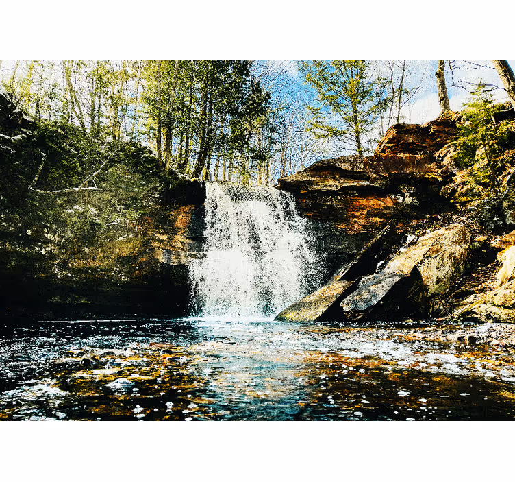 Store enrouleur salon paysage de forêt avec cascade - TenStickers