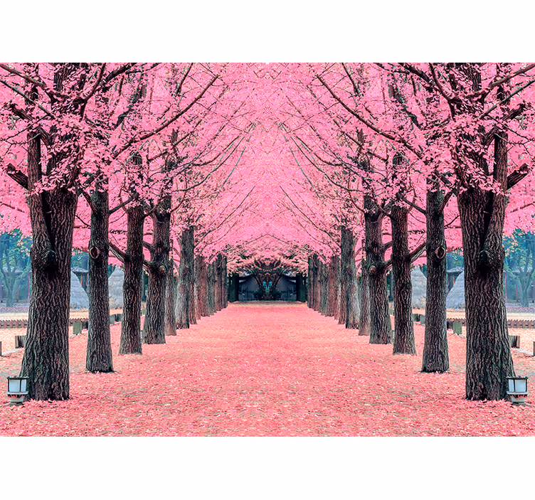 Store enrouleur salon arbres roses nami island - TenStickers