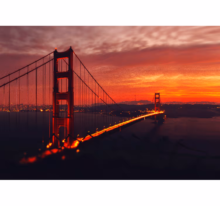 Store enrouleur salon pont d'or avec ciel rouge - TenStickers