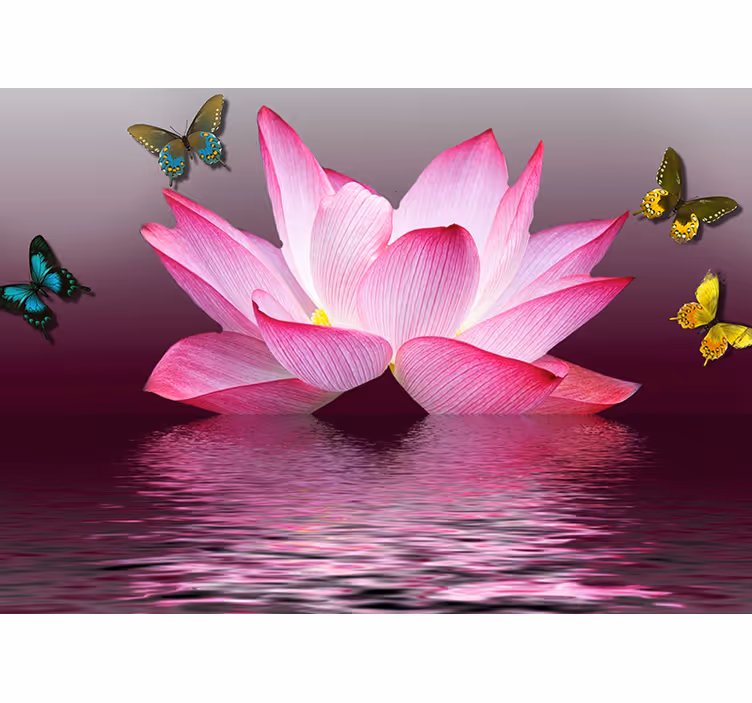 Store enrouleur salon fleur de lotus rose et papillons - TenStickers