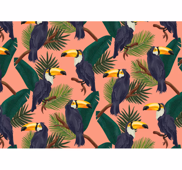 Store enrouleur salon paysage rose exotique avec toucans - TenStickers