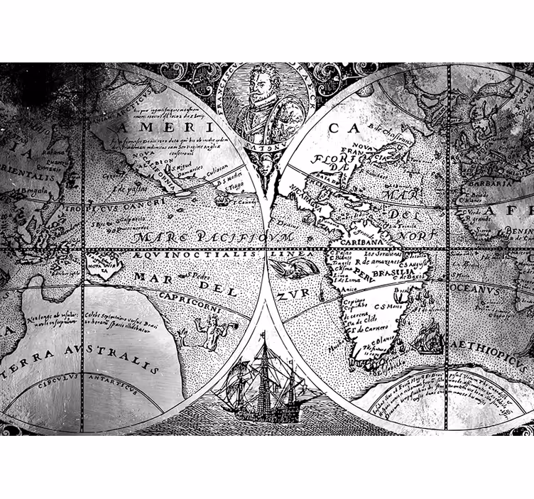 Store enrouleur gris carte du monde noir et blanc - TenStickers