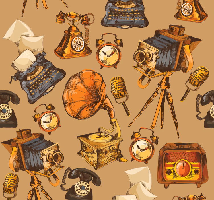 Store enrouleur vintage collage d'objets anciens - TenStickers
