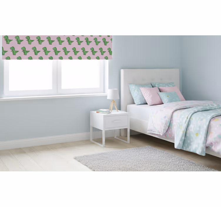 Store enrouleur rose dinosaures mignons sur fond rose - TenStickers