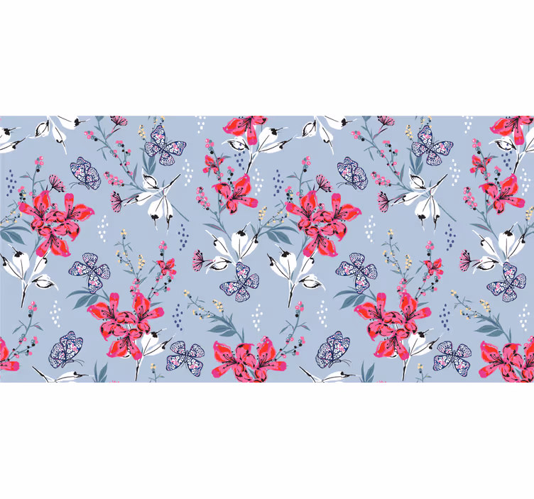 Store enrouleur salon fleurs rouges abstraites et papillons - TenStickers