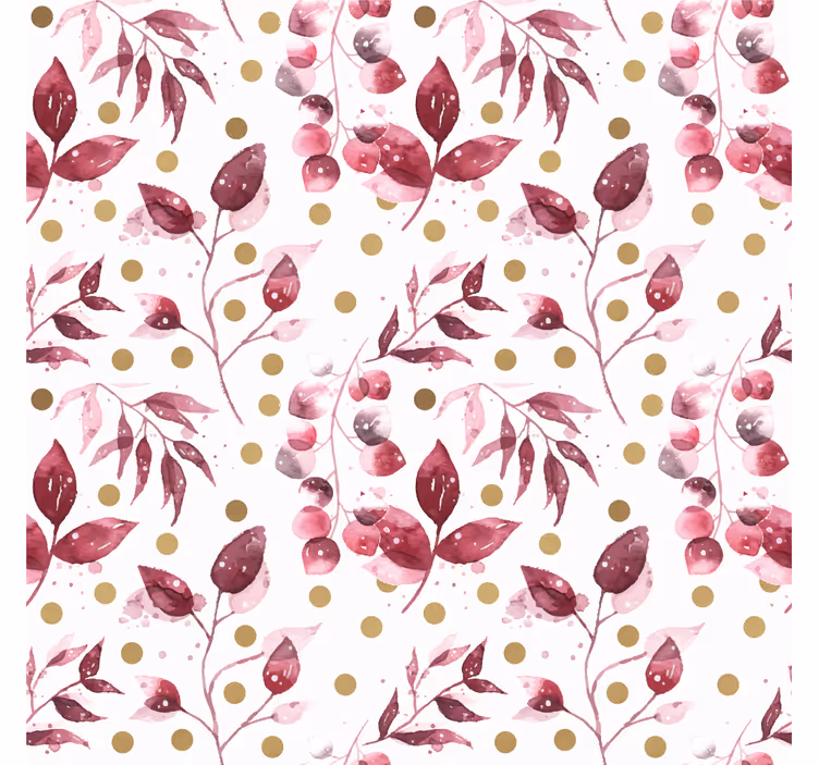 Store enrouleur salon feuilles bordeaux à pois dorés - TenStickers