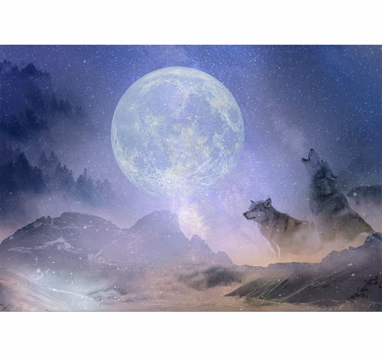 Store enrouleur salon couple de loups regardant l'espace - TenStickers
