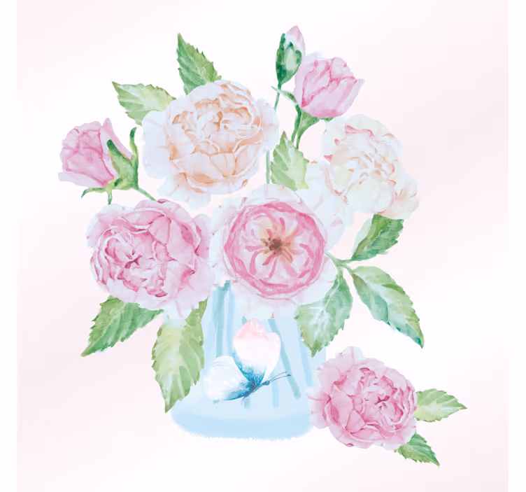 Store enrouleur salon pot en verre avec fleurs et papillon - TenStickers