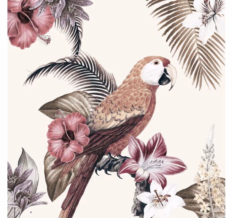 Store enrouleur salon perroquet coloré et fleurs roses - TenStickers