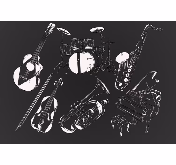 Store enrouleur chambre instruments noir et blanc - TenStickers