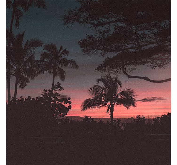 Store enrouleur salon coucher de soleil rose arbres - TenStickers