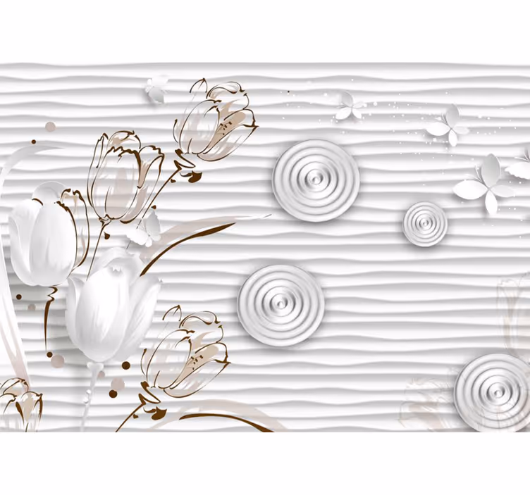 Store enrouleur blanc tulipes illustrées cercles blancs - TenStickers