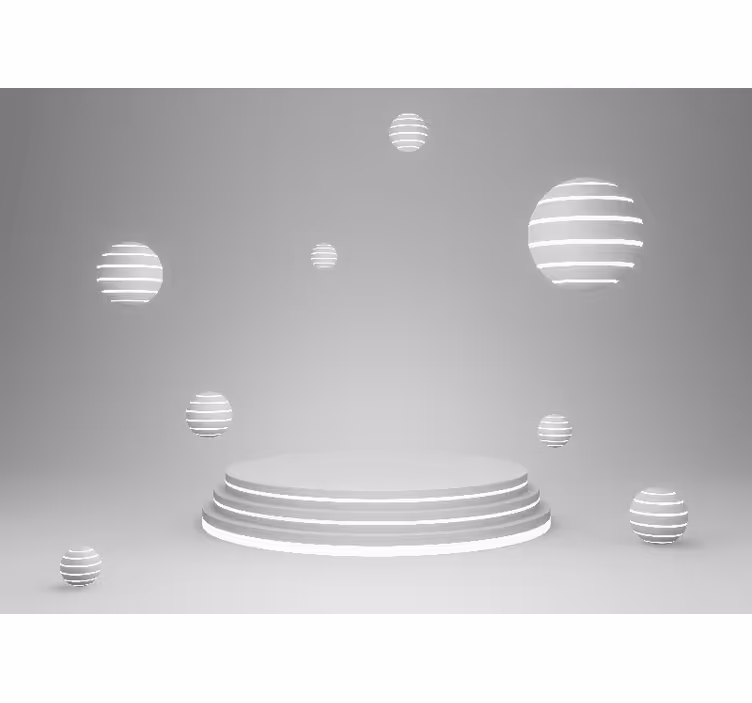 Store enrouleur blanc sphères flottantes sur base ronde - TenStickers