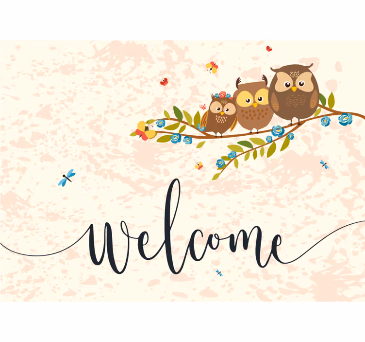 Store enrouleur chambre enfant 3 hiboux et texte bienvenue - TenStickers