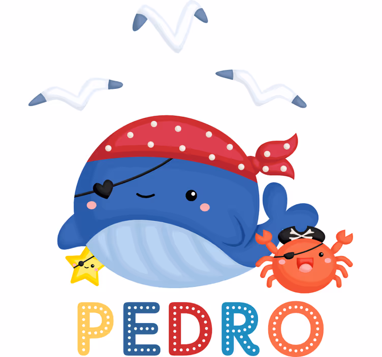 Store enrouleur chambre enfant baleine pirate bleue mignonne - TenStickers