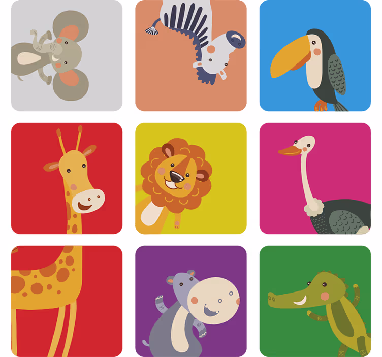 Store enrouleur chambre enfant carreaux colorés animaux - TenStickers