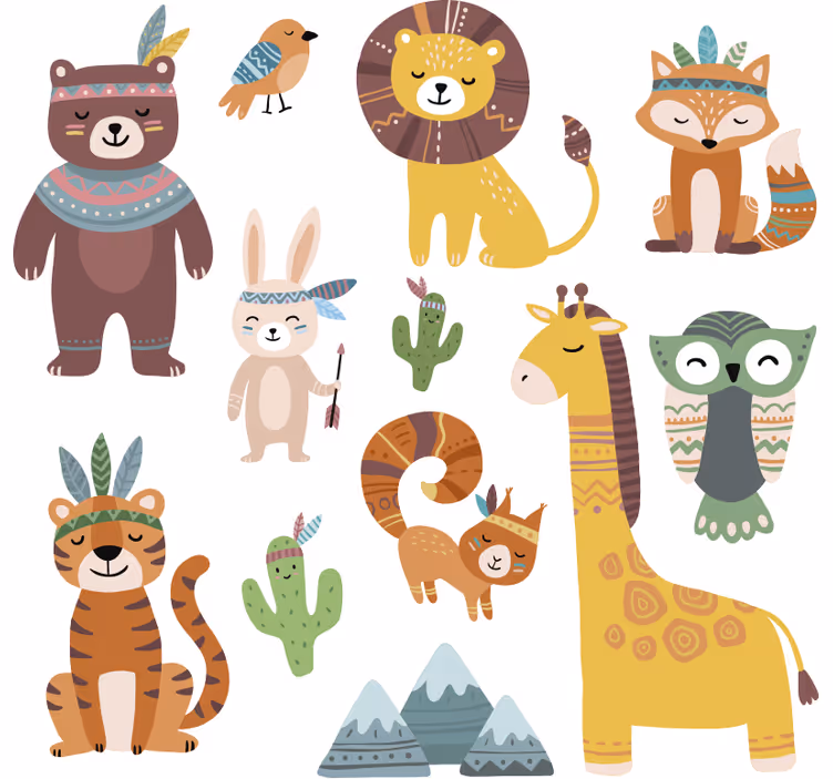 Store enrouleur chambre enfant animaux tribaux amusants - TenStickers