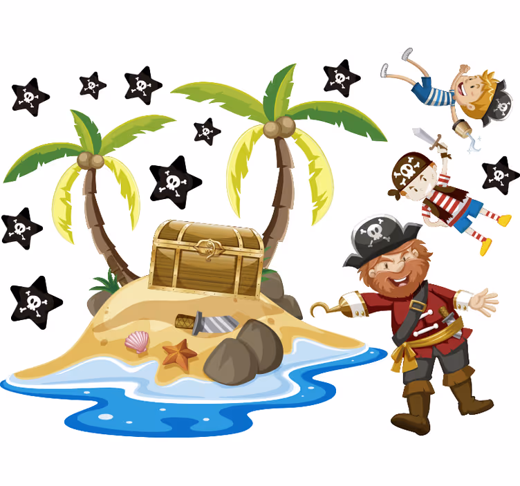 Store enrouleur chambre enfant pirates et palmiers - TenStickers