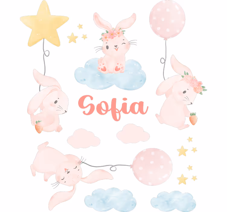 Store enrouleur chambre enfant ballons roses avec lapins - TenStickers