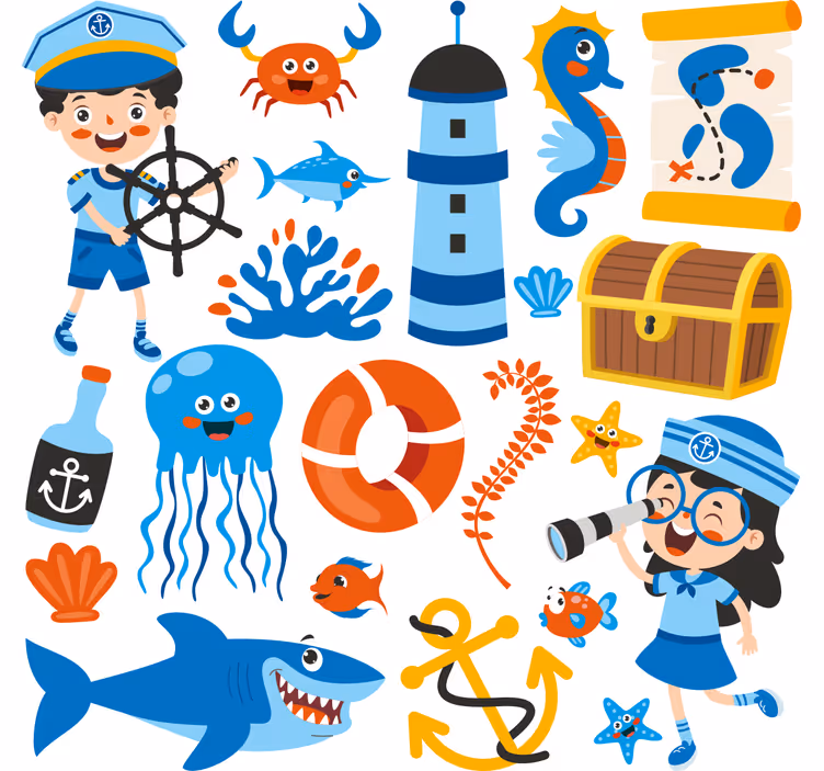 Store enrouleur chambre enfant pirate et vie marine - TenStickers