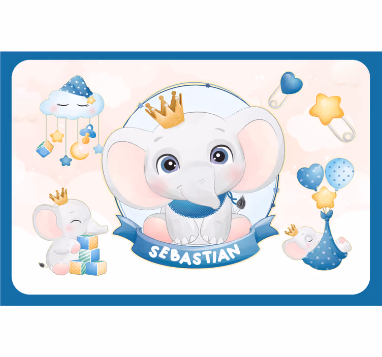 Store enrouleur chambre enfant éléphant mignon prénom - TenStickers