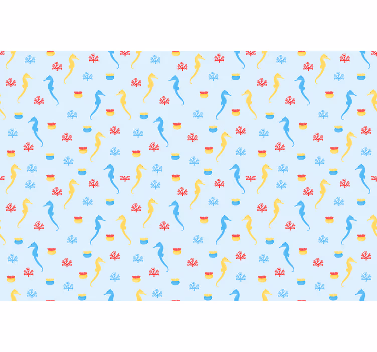 Store enrouleur bleu hippocampe et corail - TenStickers