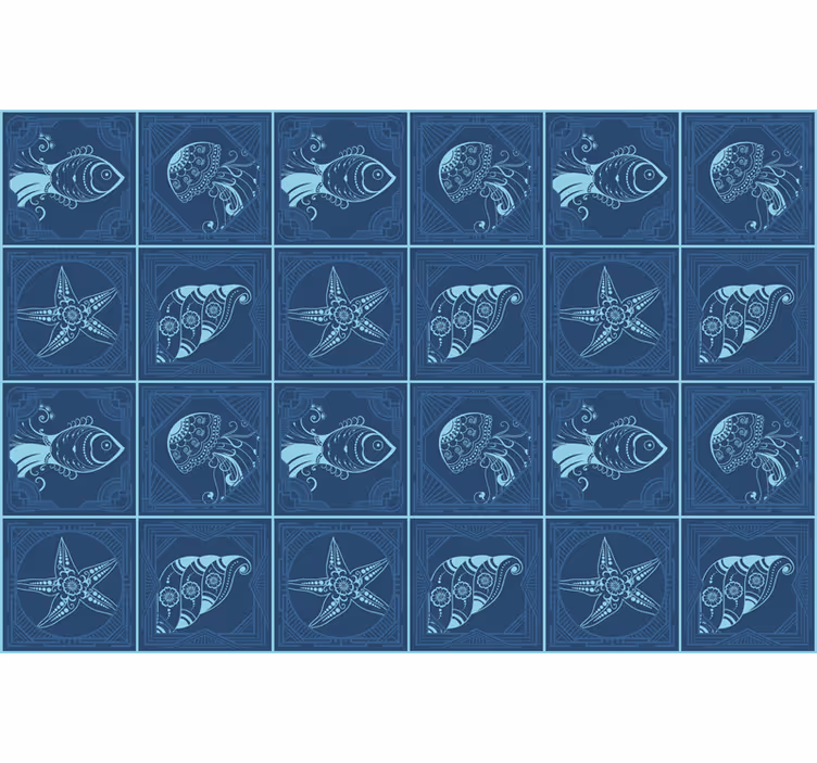 Store enrouleur bleu faïences de vie marine - TenStickers