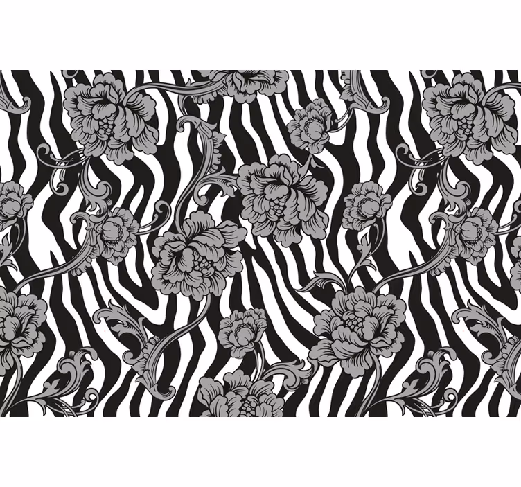 Store enrouleur noir motif zèbre et fleurs ornementales - TenStickers
