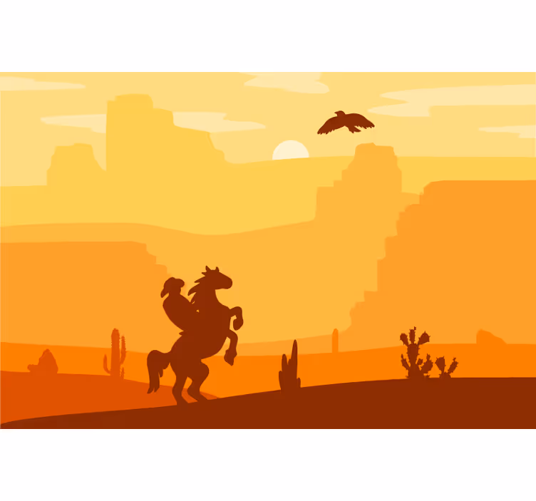 Store enrouleur orange paysage de cowboy - TenStickers
