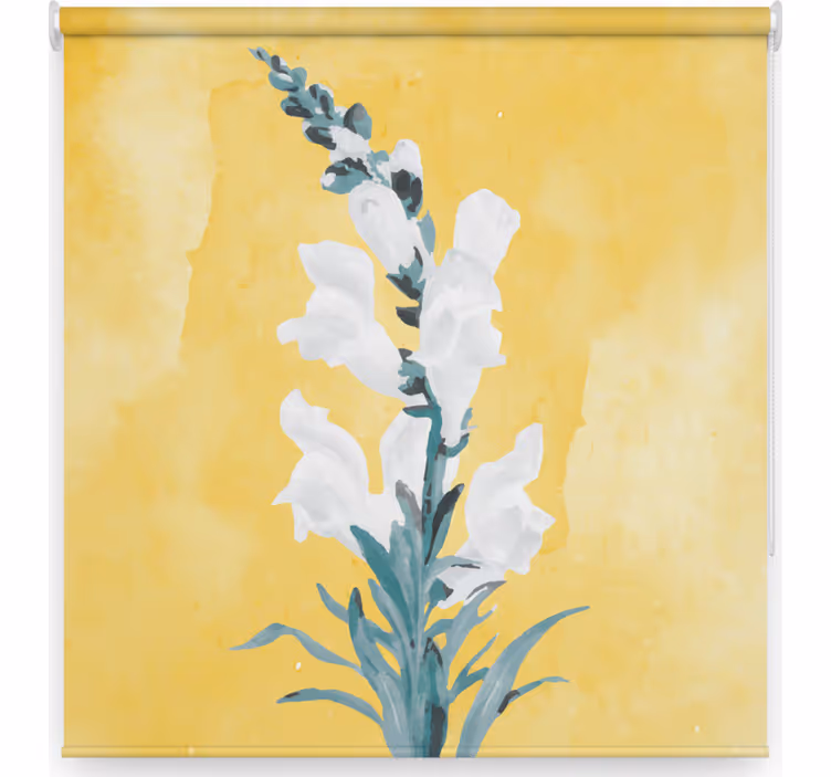 Store enrouleur salon fleurs blanches fond jaune peint - TenStickers