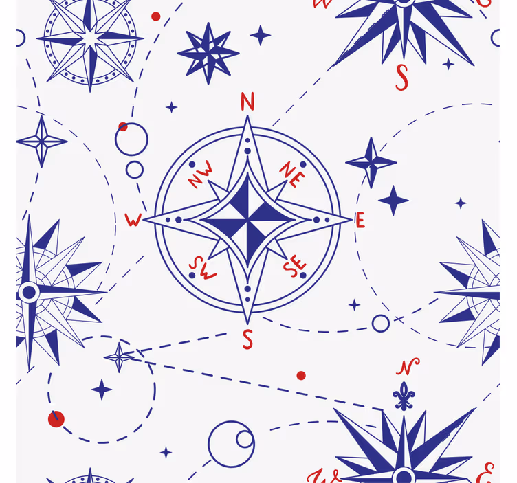 Store enrouleur salle de bain compas bleu marine et rouge - TenStickers