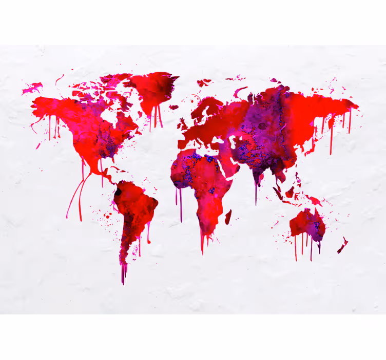 Store enrouleur carte du monde aquarelle rouge - TenStickers