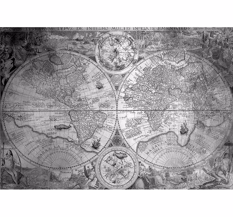 Store enrouleur carte du monde carte grise - TenStickers